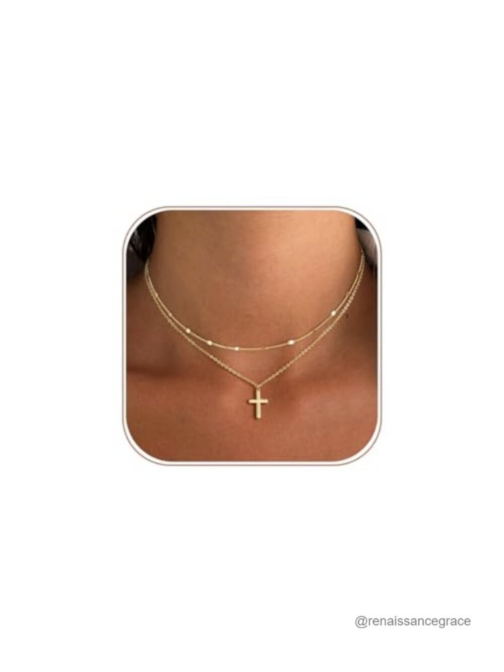 Dainty 14K Gold Plated Layered Cross Necklace Non Tarnish CZ Jewelry